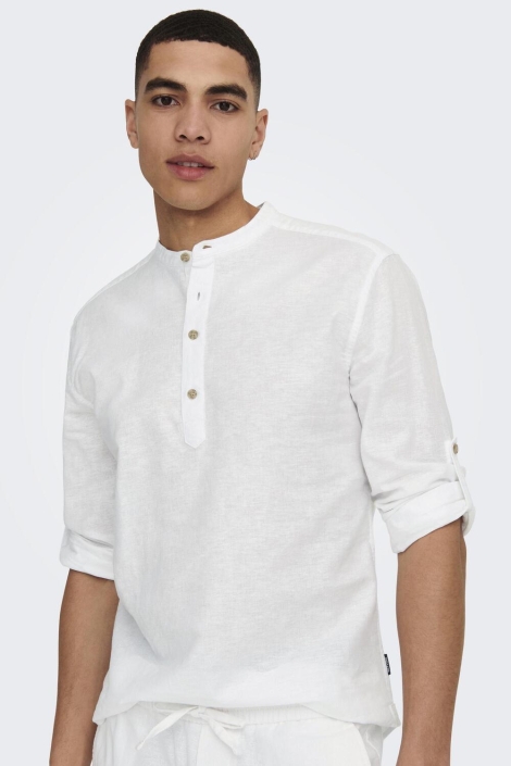 Only & Sons onscaiden ls halfplackt linen shirt
